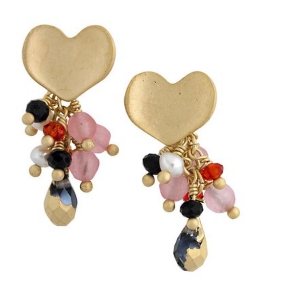 Matte Gold Heart with Beads Earrings,NWT-Boutique - Picture 2 of 4